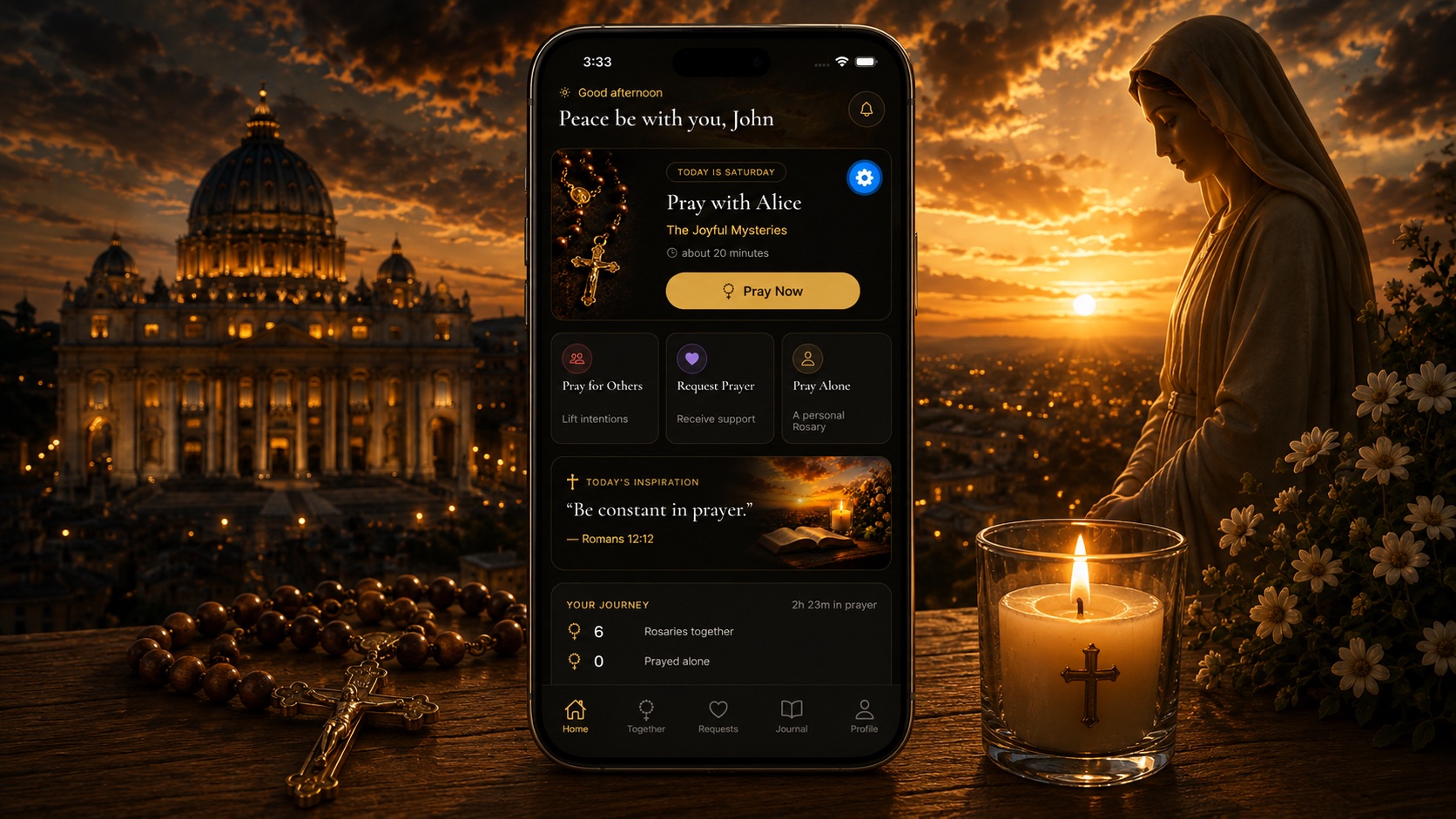 Rosary Together app Home screen